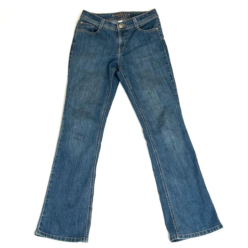 low rise flared jeans w/ studded detailing on back pockets